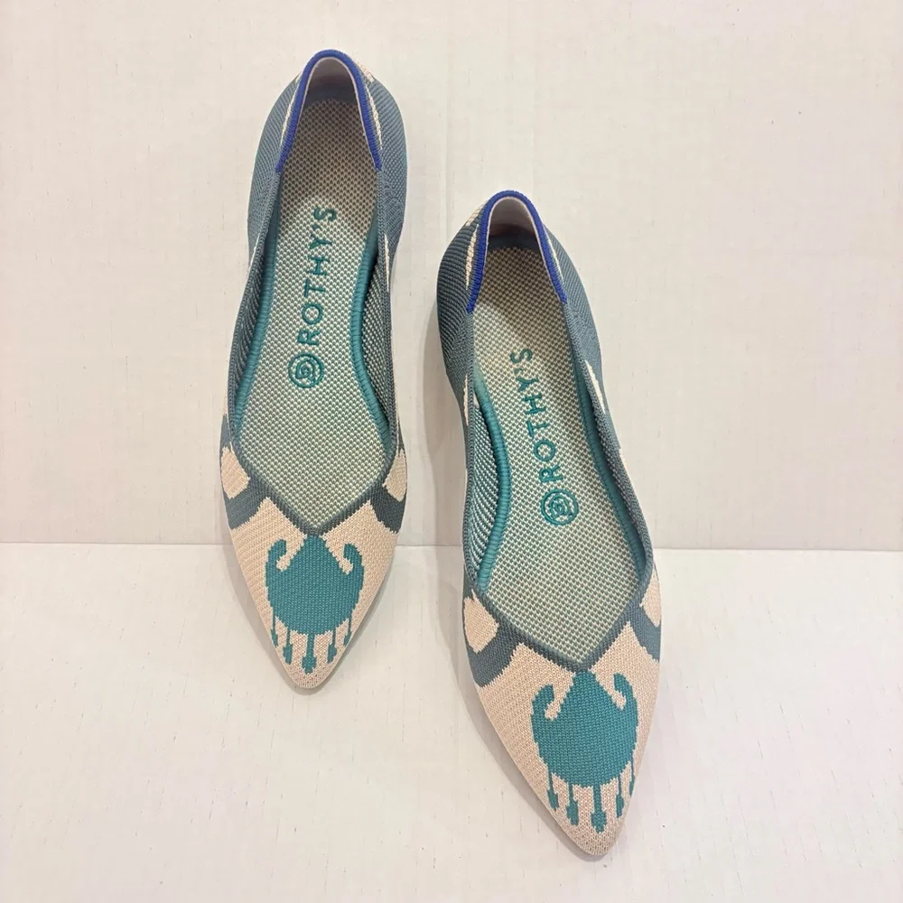 Rothy's Teal and Beige Patterned Flats - Picture 1 of 9